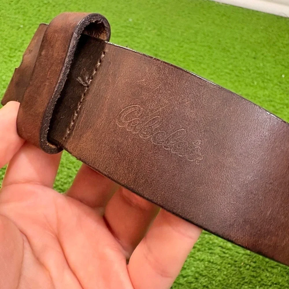 Cabelas Leather Brown Belt Size 32 /90‎ 1379 Solid Brass Buckle